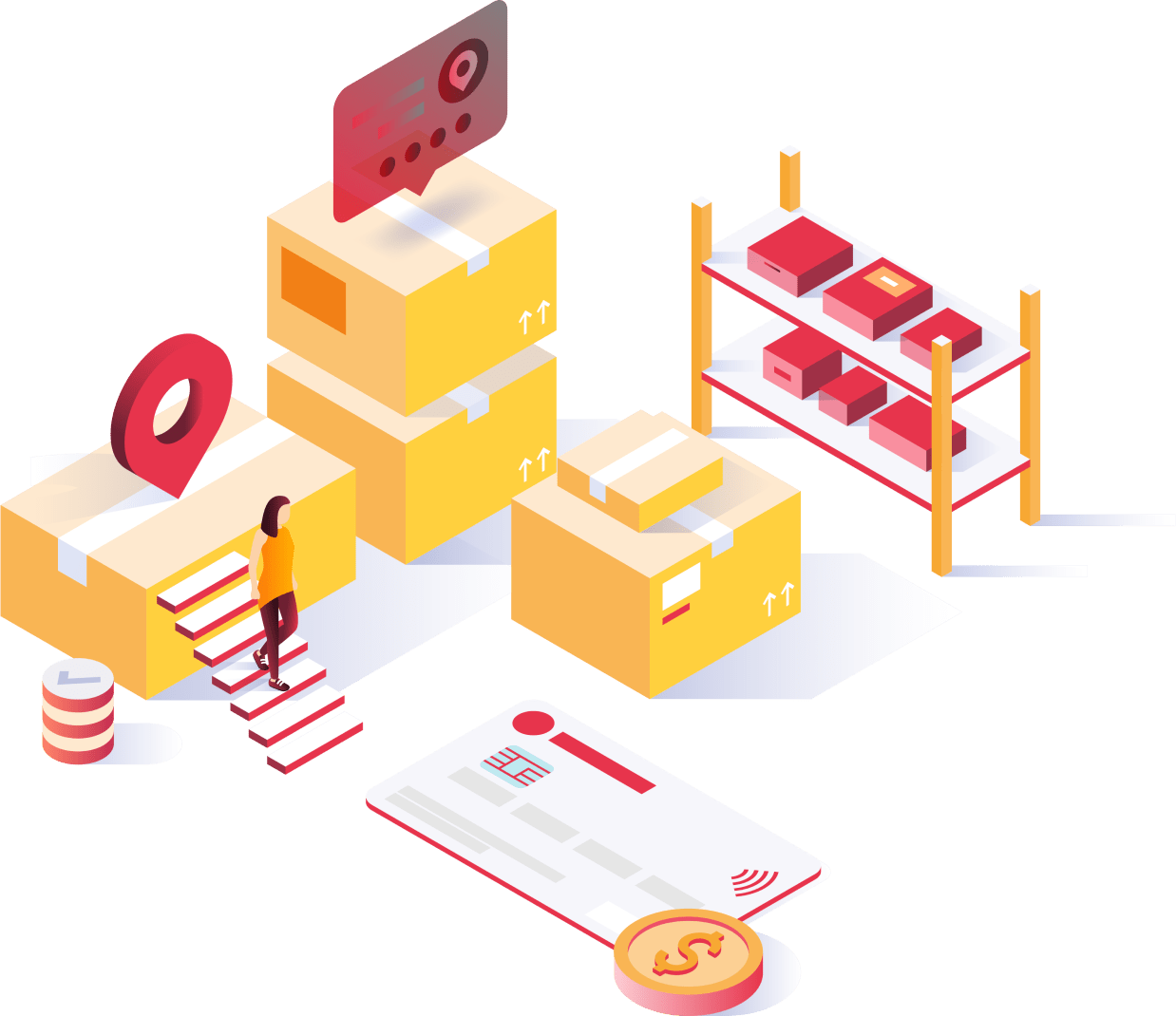 Illustration von Lagerlogistik, Versandservice und Paketabwicklung bei agorando